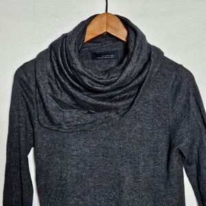Black Tag by Zara Man Charcoal Gray Asymmetrical Cowl Neck Sweater Size Medium